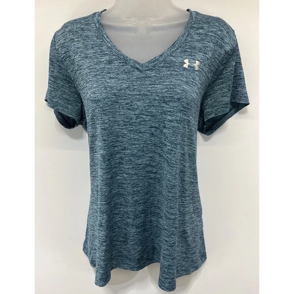 Under Armour Women Top XL Blue Polyester Short Sleeve HeatGear Active - Picture 1 of 7